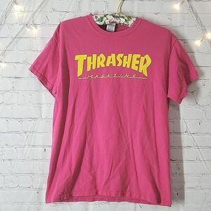 Y2K Thrasher Magazine Skateboarding California Pink & Yellow Womens Tee Size Med